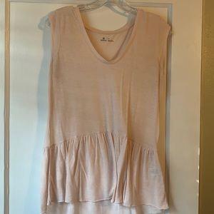 Pink peplum top with cap sleeve